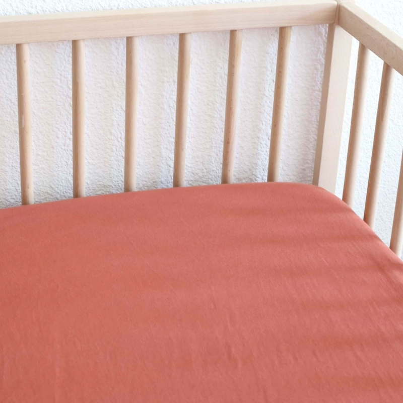 Σεντόνι Μακό Κούνιας Με Λάστιχο (70x140+12) Trois Kilos Sept Τερακότα 55-8161010