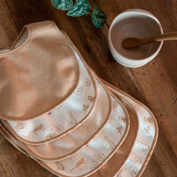 Σαλιάρες Πετσετέ 0-4 Μηνών (Σετ 6τμχ) Trois Kilos Sept Μπεζ/Καφέ/Λευκό 55-8085419