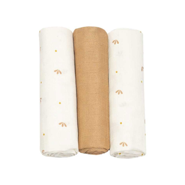 Μουσελίνες/Πάνες Αγκαλιάς (Σετ 3τμχ) Trois Kilos Sept Λευκό/Καμηλό 55-8135051