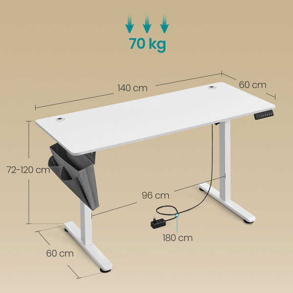 Ηλεκτρικό Γραφείο (140x60x72/120) Με Ρυθμιζόμενο Ύψος Songmics LSD134WZ04