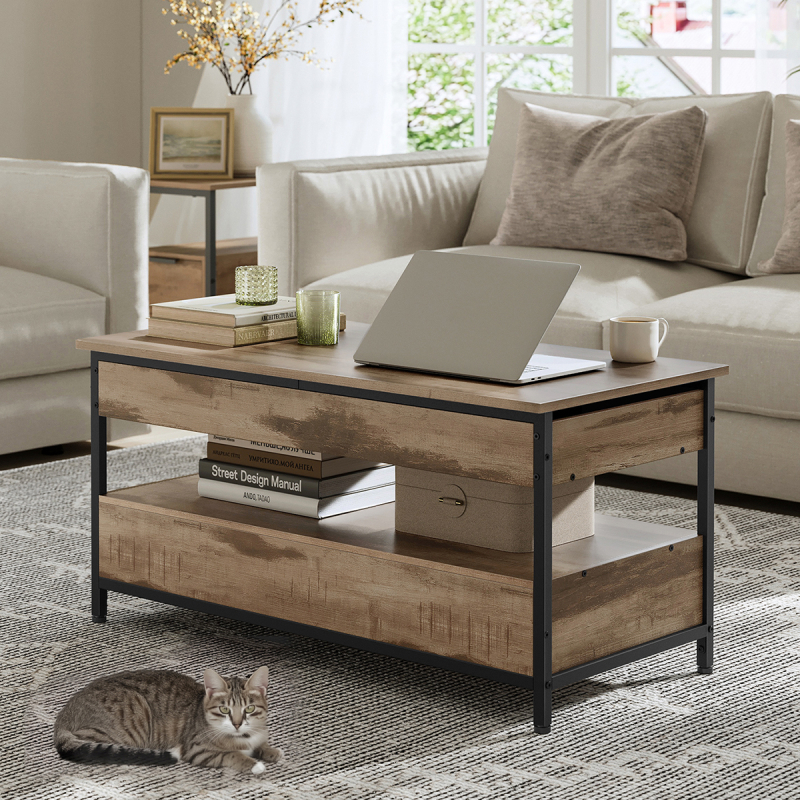 Τραπέζι Σαλονιού Με Σερβιτόρο & 2 Συρτάρια & Ράφι (100x50x48) Vasagle LCT209K02V1