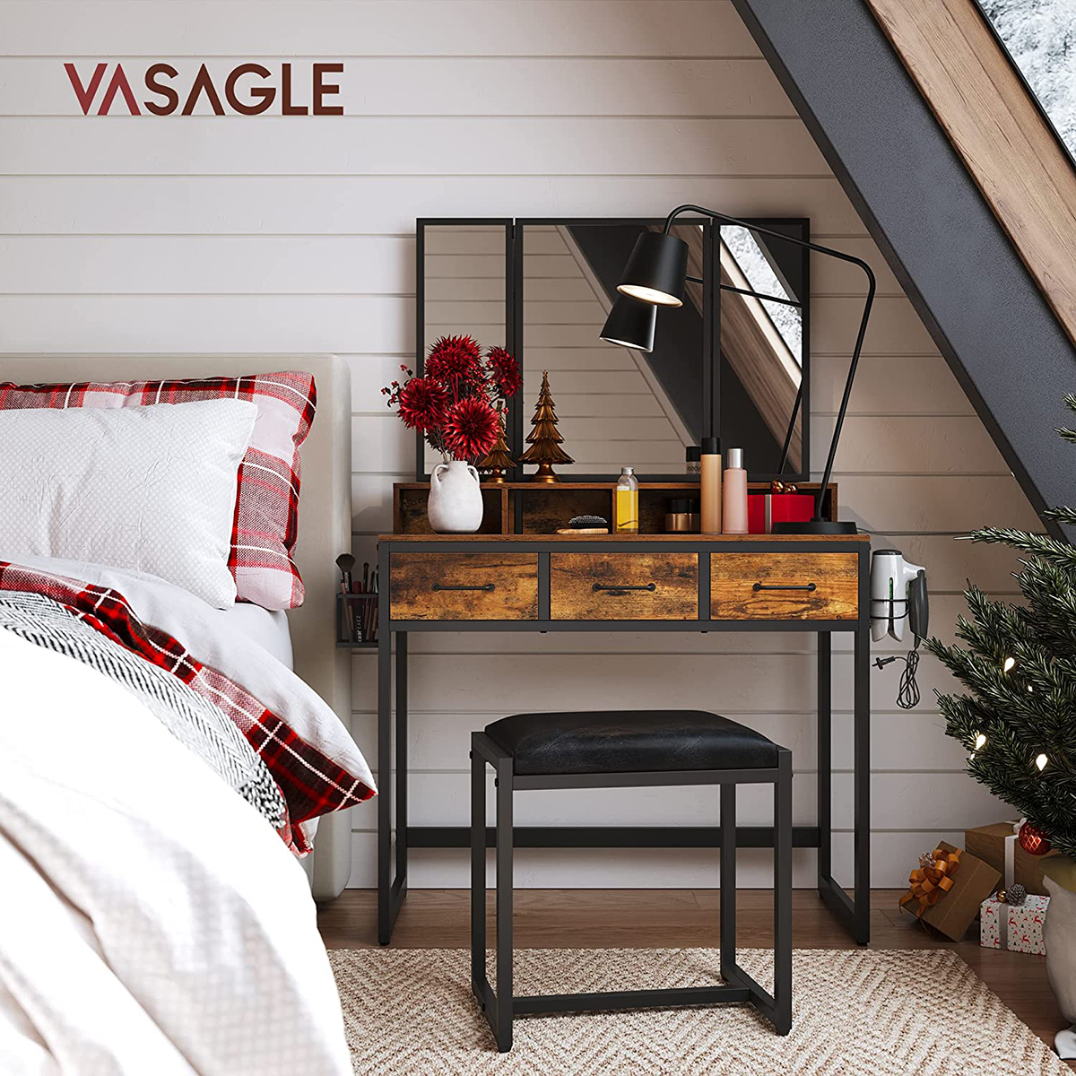 Μπουντουάρ με Καθρέφτη Σκαμπό (90X40X141) Vasagle Rvt004B01V2 Home Έπιπλα Κρεβατοκάμαρας & Τουαλέτες Spitishop