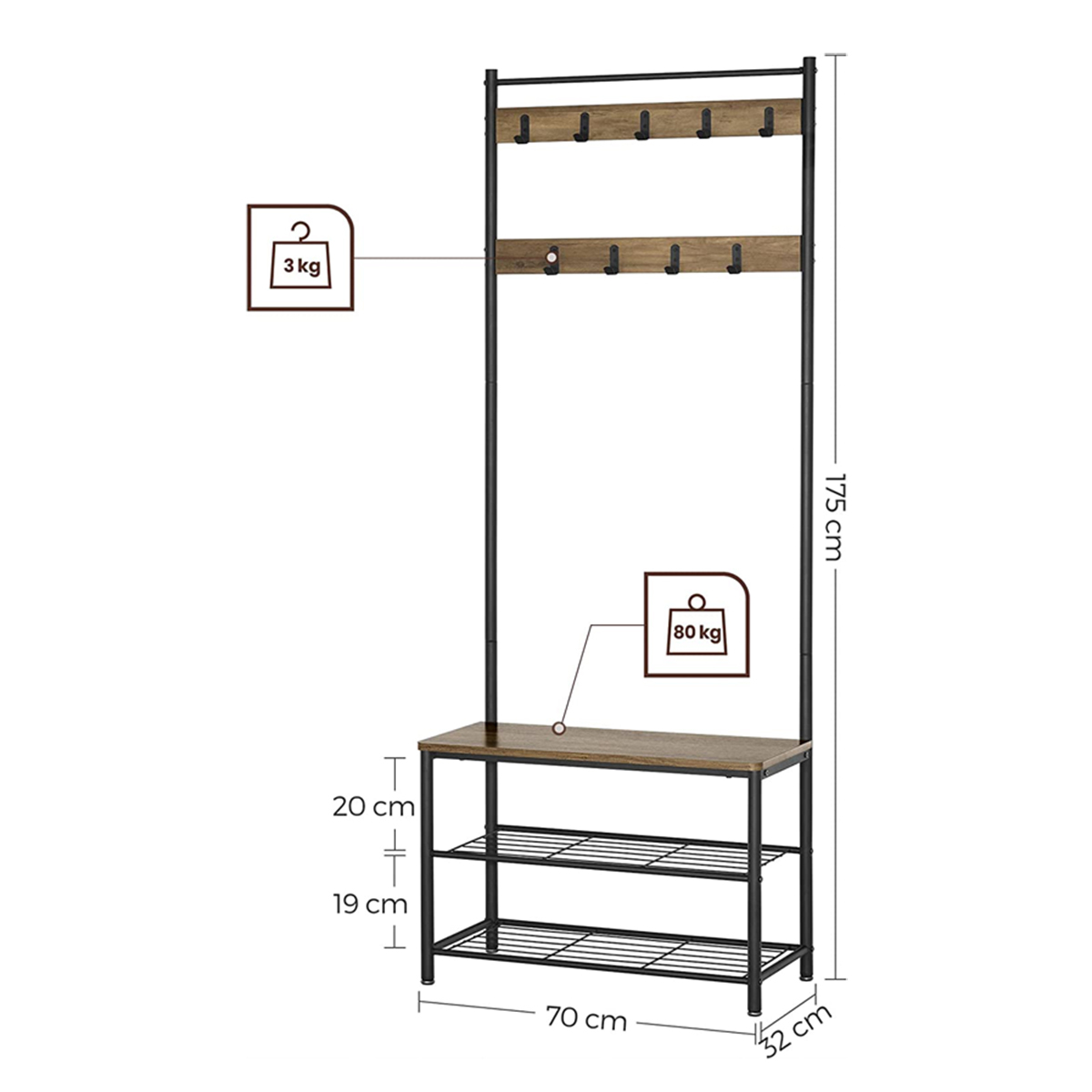 Έπιπλο Εισόδου (70X32X175) Vasagle Hsr041Kb01 Home Έπιπλα Spitishop