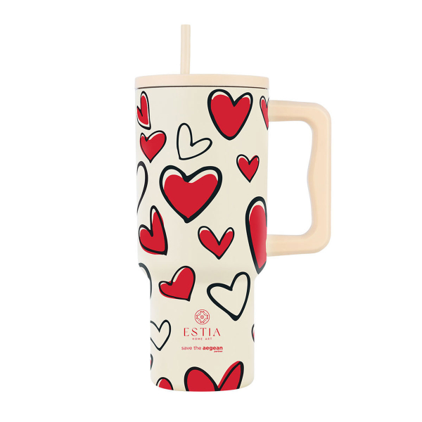 Κούπα Θερμός Με Λαβή & Καλαμάκι 900ml Estia Save The Aegean Tumbler Red Valentine 01-37734