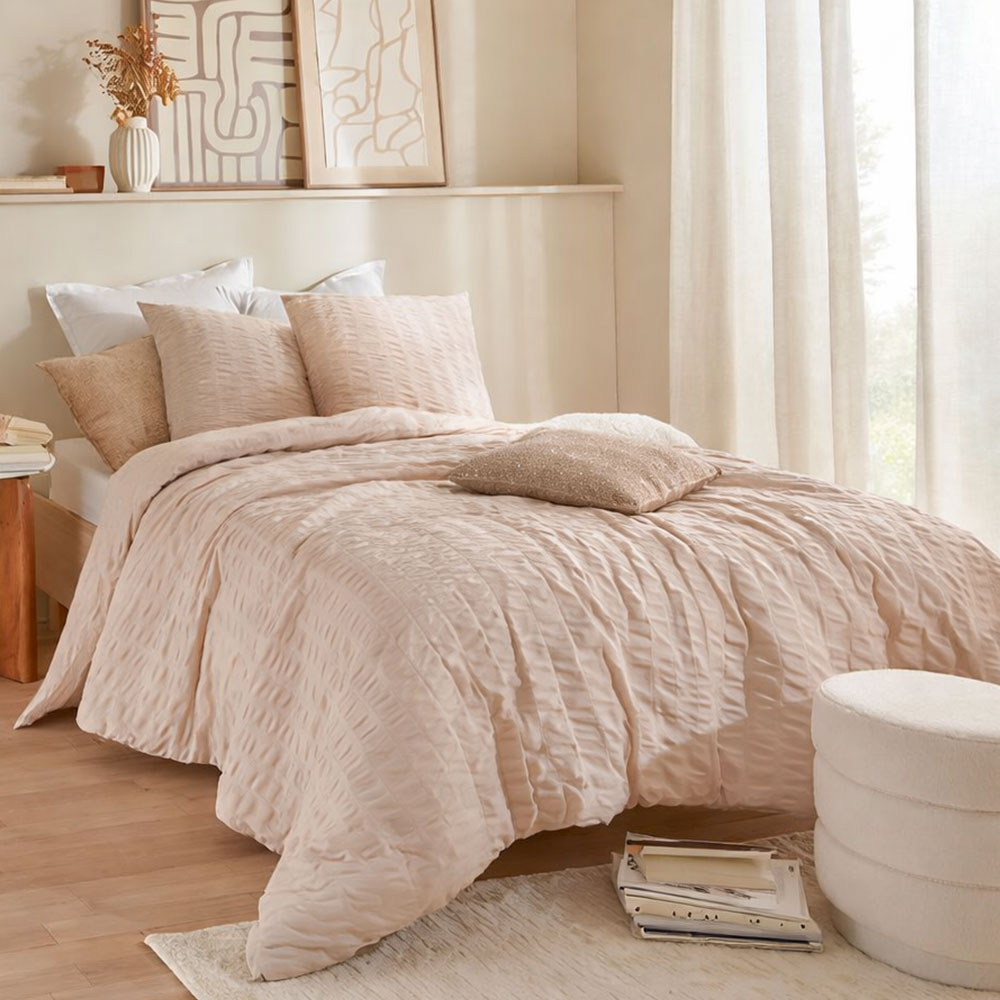 Παπλωματοθήκη Υπέρδιπλη (240x220) + Διακοσμητικές Μαξιλαροθήκες A-S Seersucker Beige 201968A