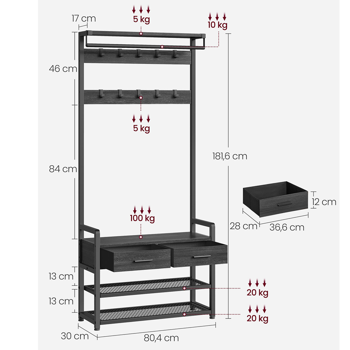 Έπιπλο Εισόδου (80 4X30X181 6) Vasagle Hsr429B04V1 Home Έπιπλα Spitishop