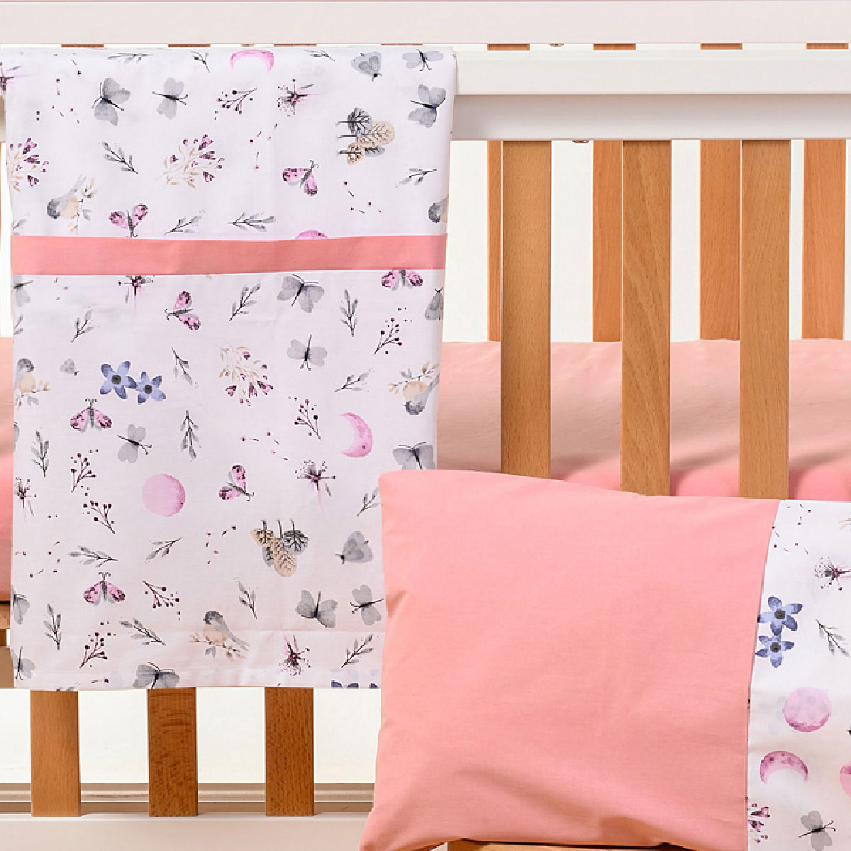 Σεντόνια Κούνιας (Σετ) Abo Flowers Butterflies Home Βρεφικά Προίκα Μωρού Spitishop