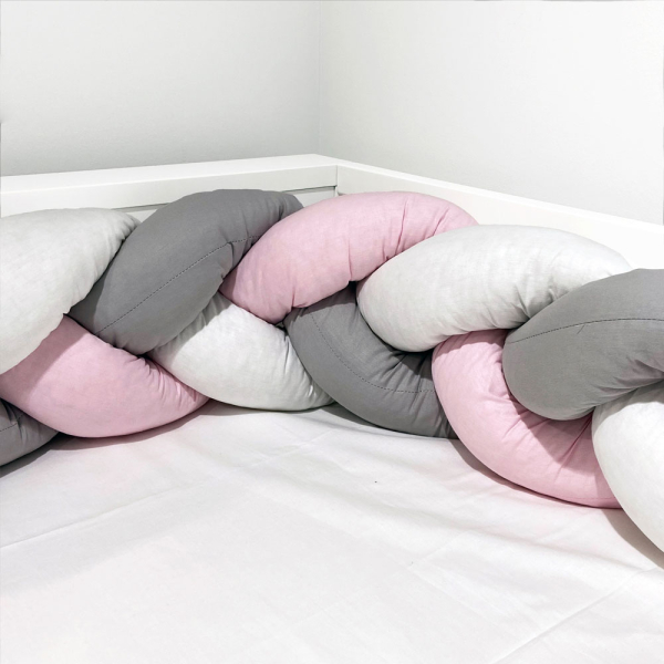 Πάντα Κούνιας - Πλεξούδα (220x20) Abo Pink-Grey