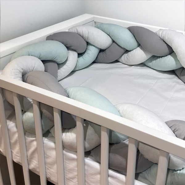 Πάντα Κούνιας - Πλεξούδα (220x20) Abo Mint-Grey