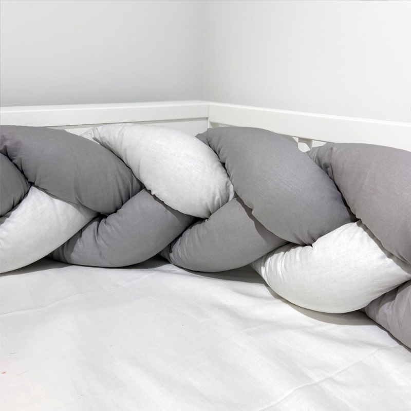 Πάντα Κούνιας - Πλεξούδα (220x20) Abo White-Grey