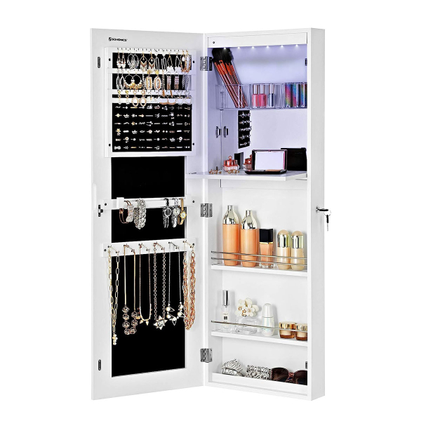 Καθρέφτης Τοίχου/Κοσμηματοθήκη Με Led (37x10x108) Songmics JBC63WV1