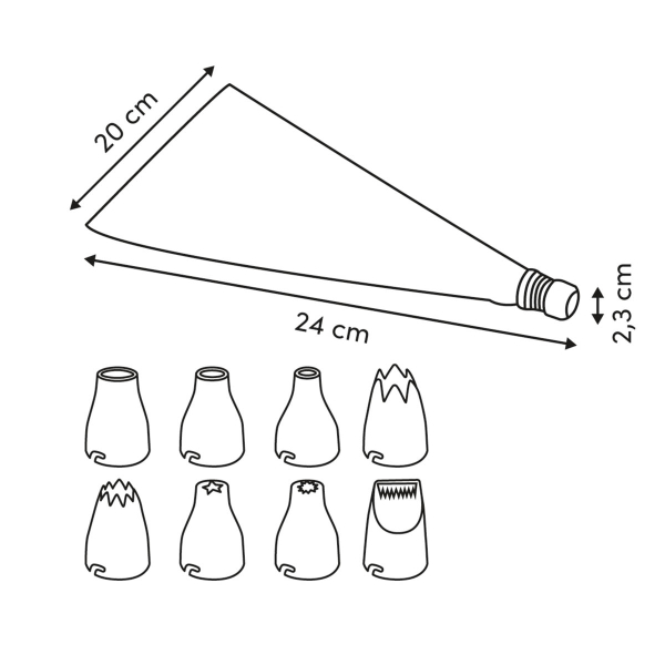 Κορνέ Ζαχαροπλαστικής Με 8 Μύτες F-V Silicone 209618 (Τυχαία Επιλογή Χρώματος)