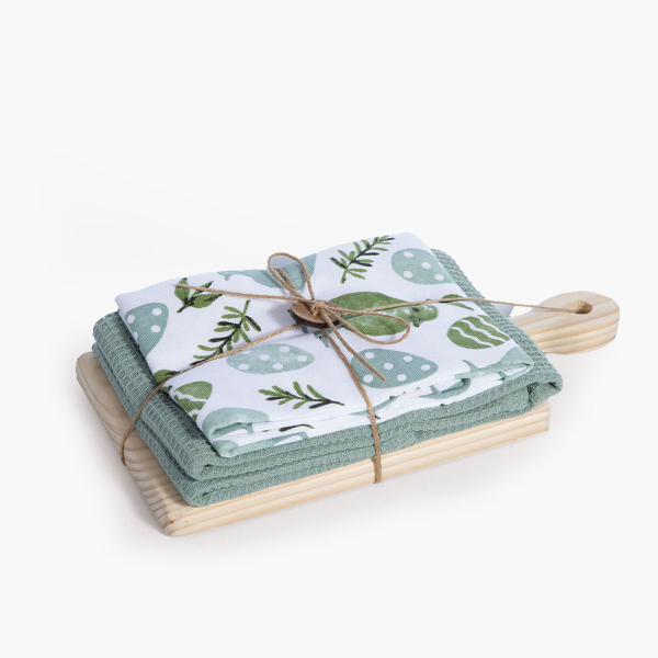 Πασχαλινά Ποτηρόπανα Με Ξύλο Κοπής (Σετ 3τμχ) Nef Nef Homeware Birdy