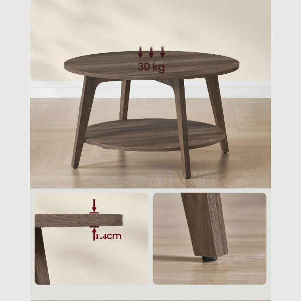 Τραπέζι Σαλονιού Με Ράφι (Φ80x45) Vasagle LCT243K41V1