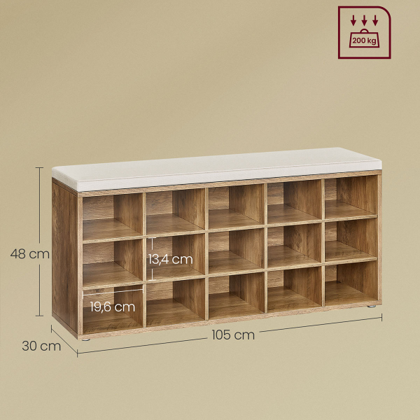 Παγκάκι Με Αποθηκευτικό Χώρο - Παπουτσοθήκη (105x30x48) Vasagle LHS015K02