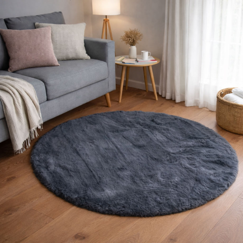 Στρογγυλό Xαλί Γούνινο (Φ100) Ravelia Fluffy Dark Grey