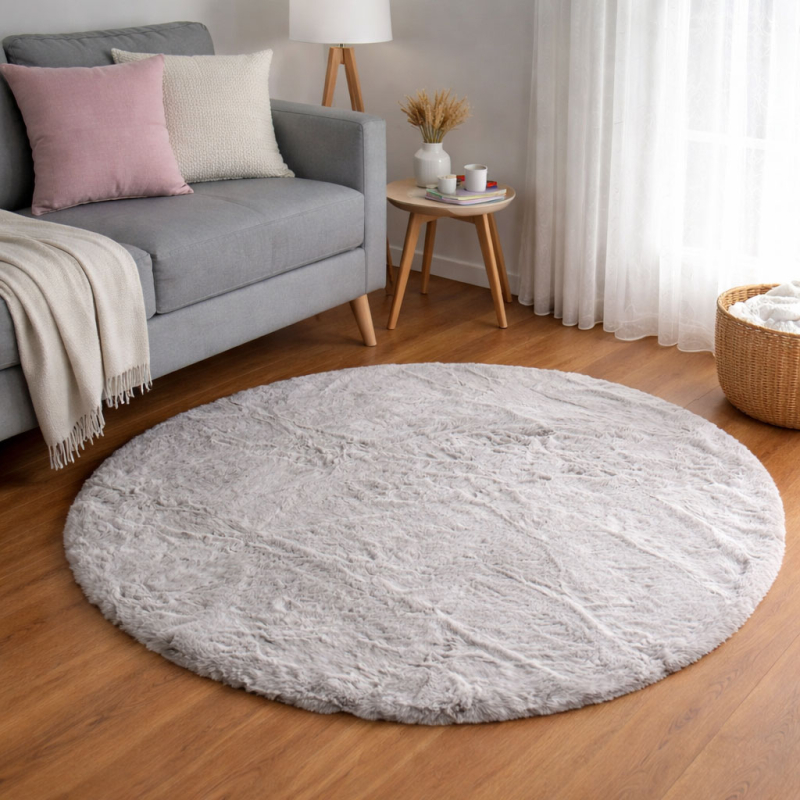 Στρογγυλό Xαλί Γούνινο (Φ120) Ravelia Fluffy Light Grey