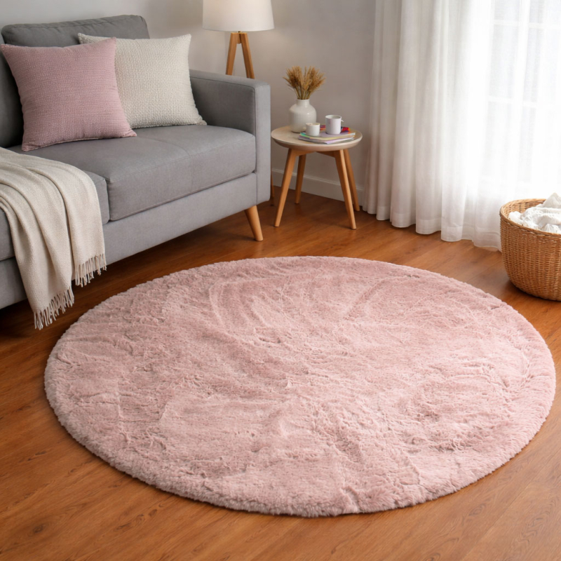 Στρογγυλό Xαλί Γούνινο (Φ100) Ravelia Fluffy Pink