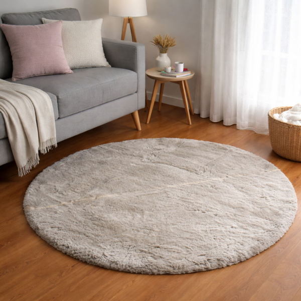 Στρογγυλό Xαλί Γούνινο (Φ120) Ravelia Fluffy Taupe