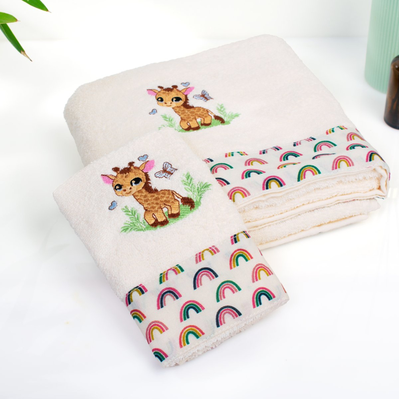 Παιδικές Πετσέτες (Σετ 2τμχ) Dimcol Giraffe 173 Ecru-Multi