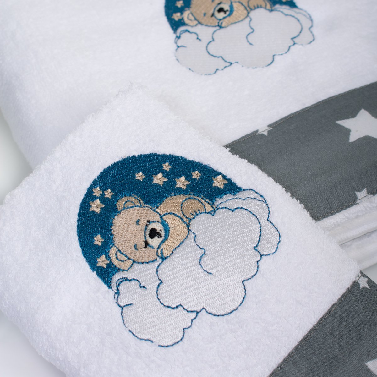 Παιδικές Πετσέτες (Σετ 2Τμχ) Dimcol Cloudy Bear 176 White-Grey Home Βρεφικά Προίκα Μωρού - Βρεφικές Spitishop