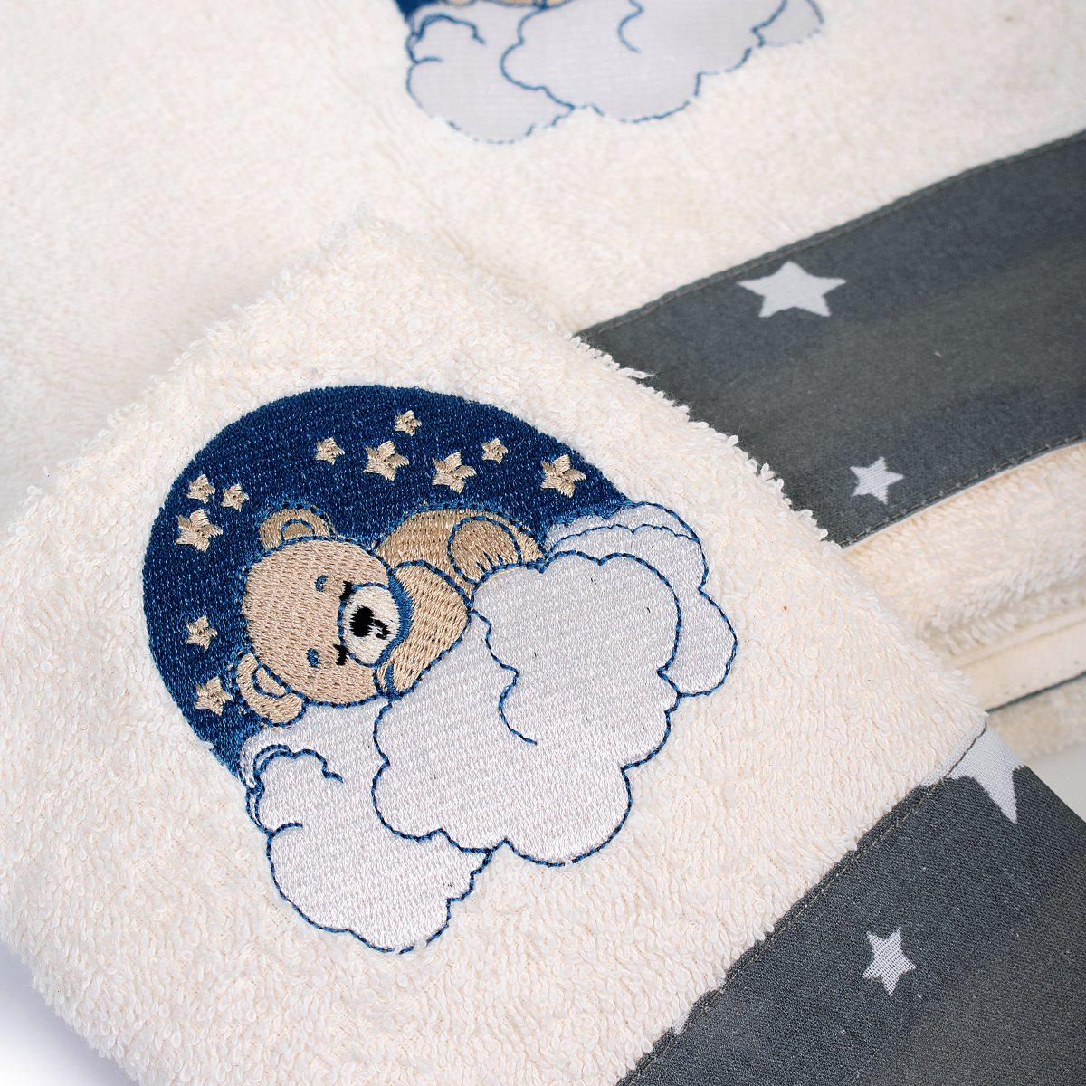 Παιδικές Πετσέτες (Σετ 2Τμχ) Dimcol Cloudy Bear 177 Ecru-Grey Home Βρεφικά Προίκα Μωρού - Βρεφικές Spitishop
