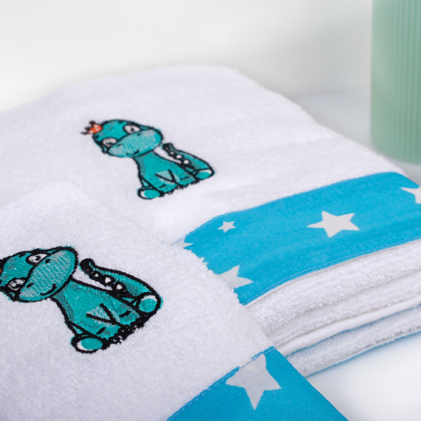 Παιδικές Πετσέτες (Σετ 2τμχ) Dimcol Dinosaur 180 White-Sky Blue