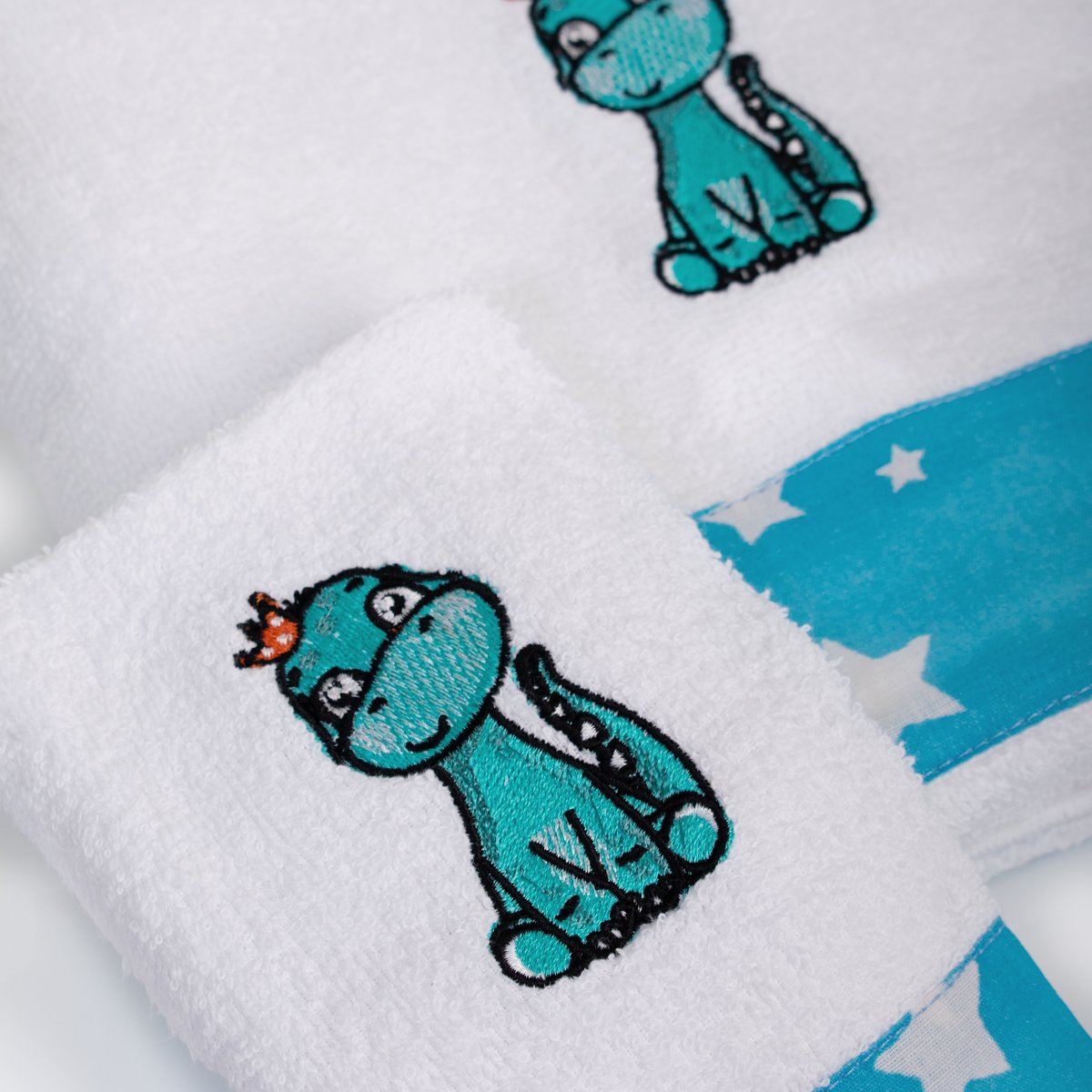 Παιδικές Πετσέτες (Σετ 2Τμχ) Dimcol Dinosaur 180 White-Sky Blue Home Βρεφικά Προίκα Μωρού - Βρεφικές Spitishop