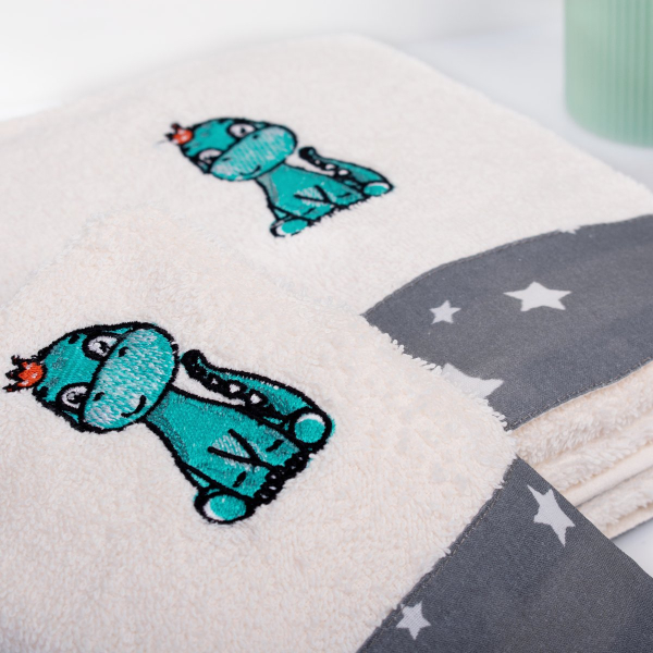 Παιδικές Πετσέτες (Σετ 2τμχ) Dimcol Dinosaur 181 Ecru-Grey