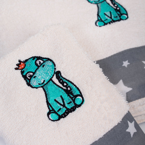 Παιδικές Πετσέτες (Σετ 2τμχ) Dimcol Dinosaur 181 Ecru-Grey