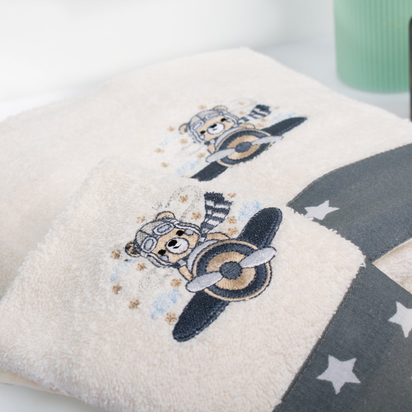 Παιδικές Πετσέτες (Σετ 2τμχ) Dimcol Aviator 185 Ecru-Grey