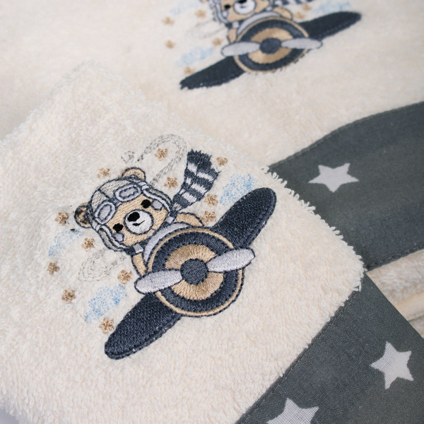 Παιδικές Πετσέτες (Σετ 2τμχ) Dimcol Aviator 185 Ecru-Grey