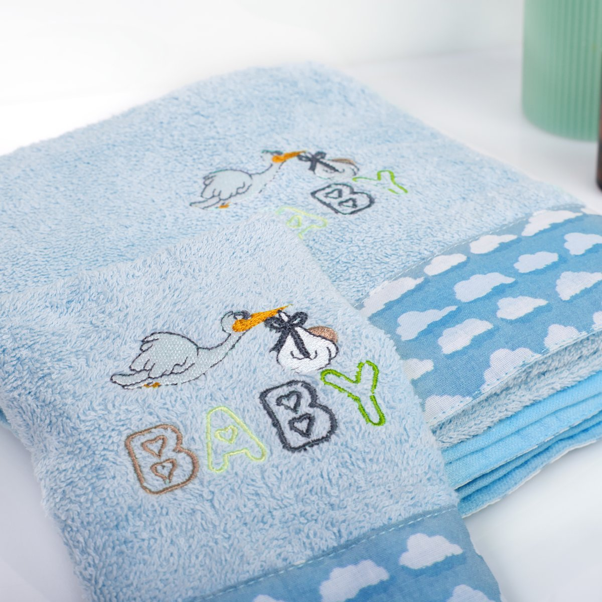 Παιδικές Πετσέτες (Σετ 2Τμχ) Dimcol Stork 191 Sky Blue Home Βρεφικά Προίκα Μωρού - Βρεφικές Spitishop