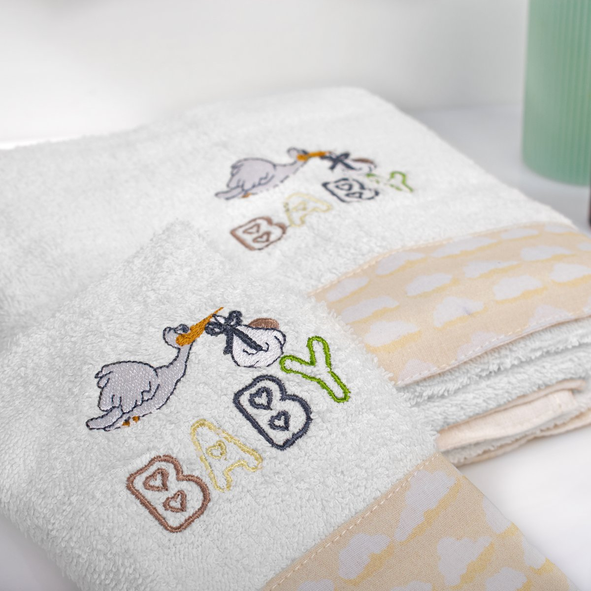 Παιδικές Πετσέτες (Σετ 2Τμχ) Dimcol Stork 193 White-Yellow Home Βρεφικά Προίκα Μωρού - Βρεφικές Spitishop