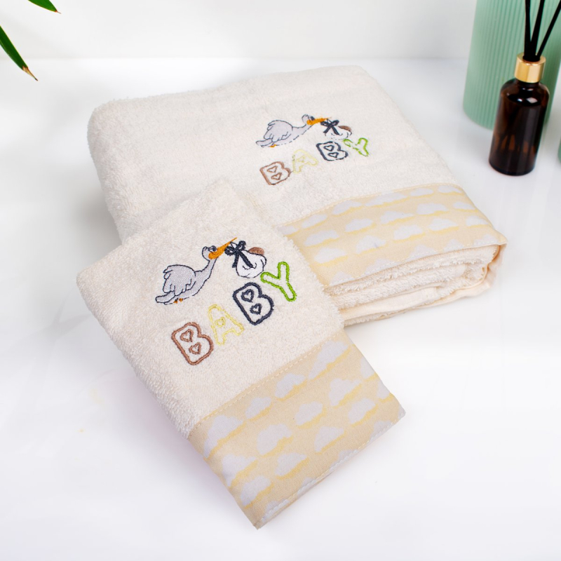 Παιδικές Πετσέτες (Σετ 2τμχ) Dimcol Stork 194 Ecru-Yellow