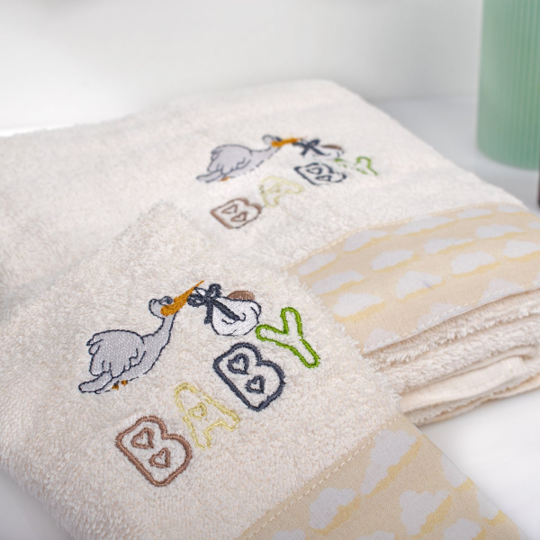 Παιδικές Πετσέτες (Σετ 2τμχ) Dimcol Stork 194 Ecru-Yellow