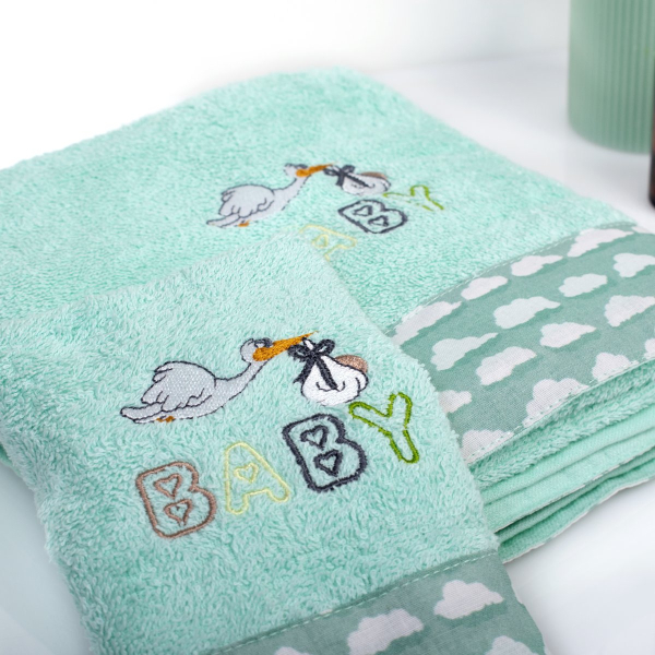 Παιδικές Πετσέτες (Σετ 2τμχ) Dimcol Stork 195 Mint