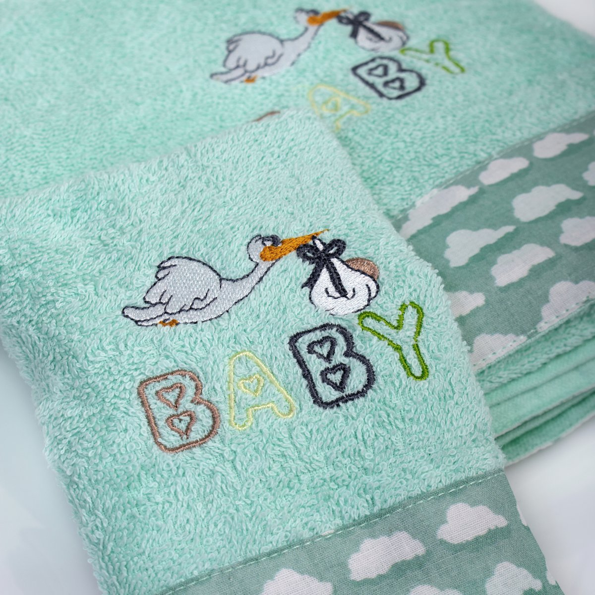 Παιδικές Πετσέτες (Σετ 2Τμχ) Dimcol Stork 195 Mint Home Βρεφικά Προίκα Μωρού - Βρεφικές Spitishop