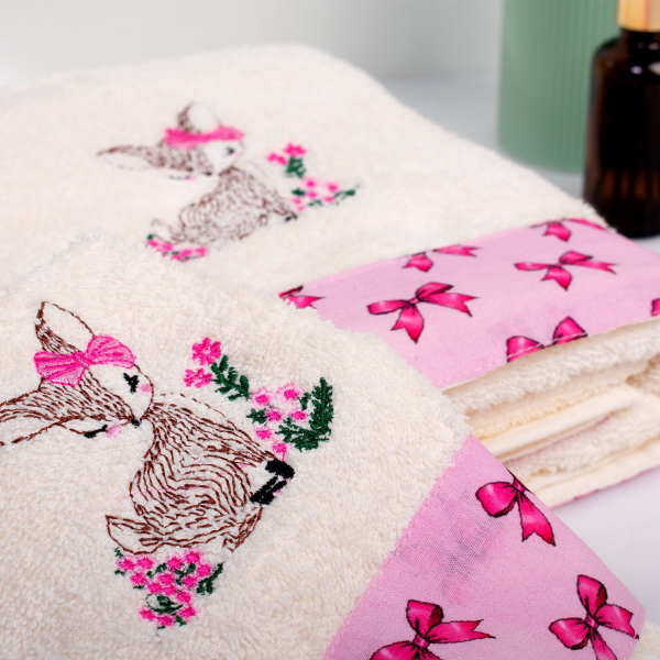 Παιδικές Πετσέτες (Σετ 2τμχ) Dimcol Deer 198 Ecru-Pink