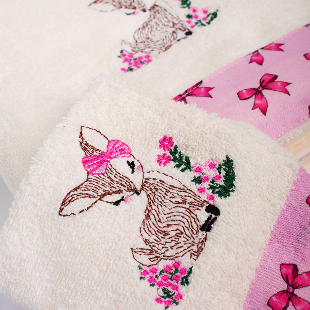 Παιδικές Πετσέτες (Σετ 2Τμχ) Dimcol Deer 198 Ecru-Pink Home Βρεφικά Προίκα Μωρού - Βρεφικές Spitishop