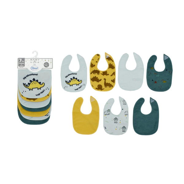 Σαλιάρες Αδιάβροχες (Σετ 7τμχ) Dimcol Dinosaur 08 Aqua