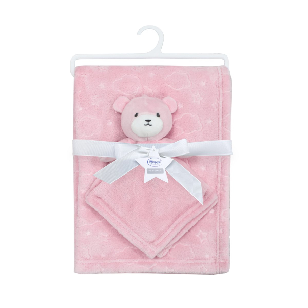 Κουβέρτα Fleece Αγκαλιάς (75x100) + Πανάκι Παρηγοριάς Dimcol Bear 08 Pink