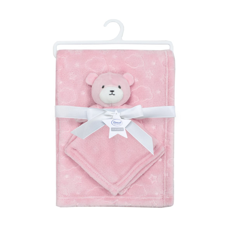 Κουβέρτα Fleece Αγκαλιάς (75x100) + Πανάκι Παρηγοριάς Dimcol Bear 08 Pink