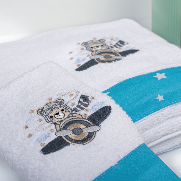 Παιδικές Πετσέτες (Σετ 2τμχ) Dimcol Aviator 184 White-Sky Blue