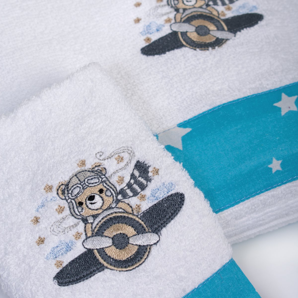 Παιδικές Πετσέτες (Σετ 2τμχ) Dimcol Aviator 184 White-Sky Blue