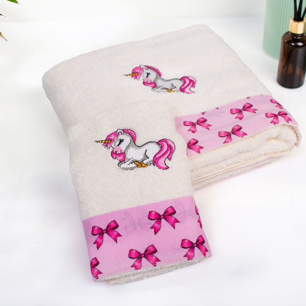 Παιδικές Πετσέτες (Σετ 2τμχ) Dimcol Unicorn 189 Ecru-Pink