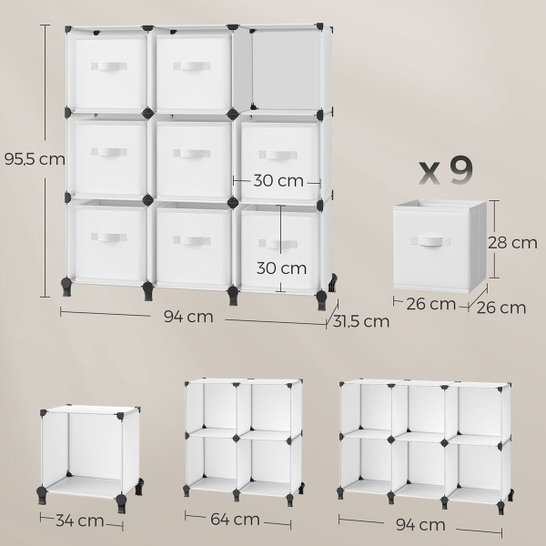 Ραφιέρα Δαπέδου 9 Θέσεων Με Κουτιά Αποθήκευσης Songmics LPC092W01V1