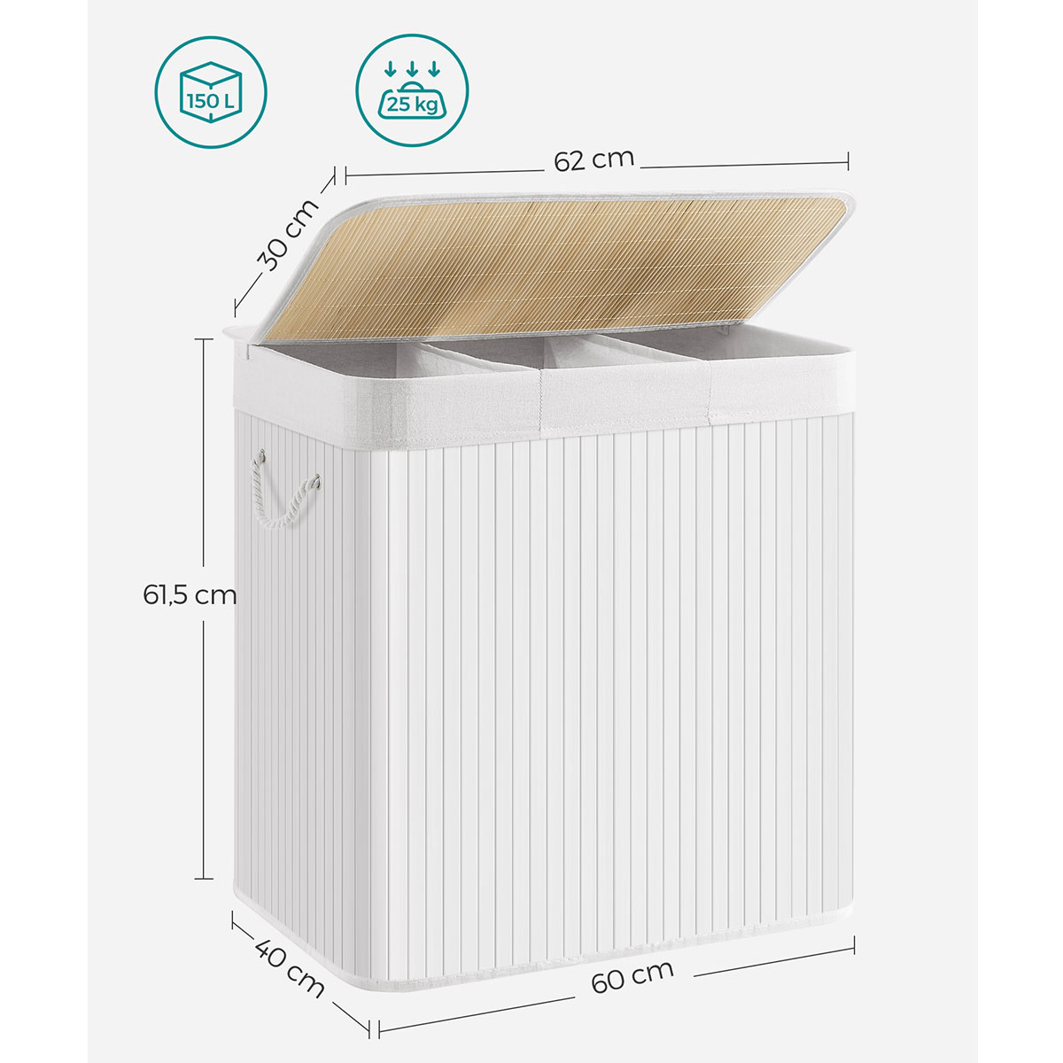 Καλάθι Απλύτων 3 Θέσεων (60X40X61 5) Songmics Lcb091W01V2 Home Μπάνιο Καλάθια Spitishop