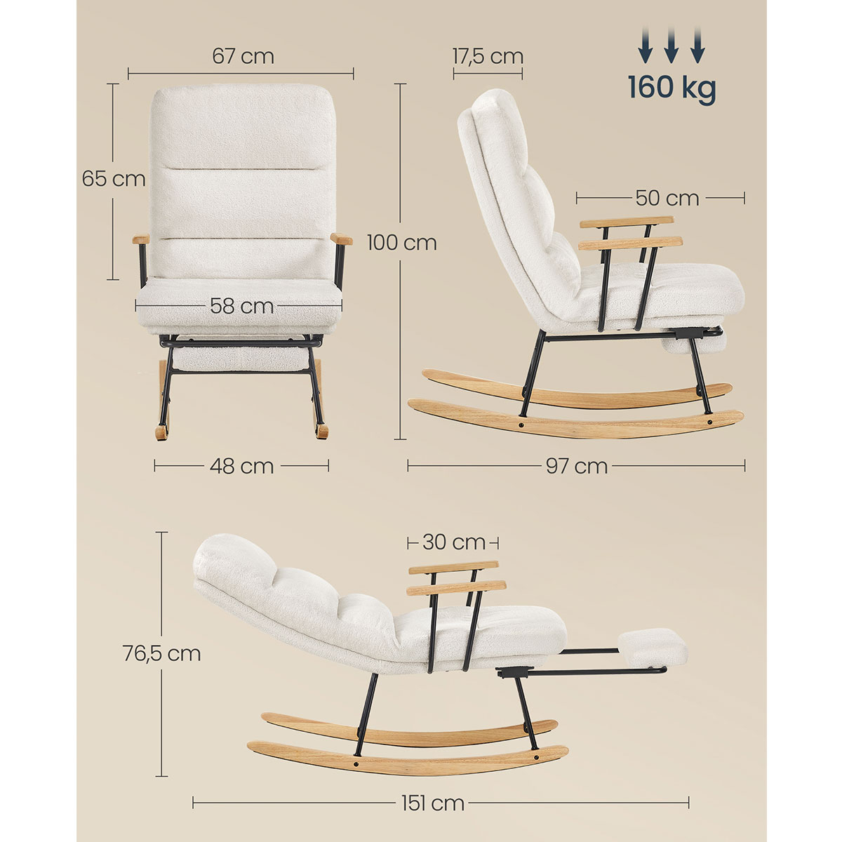 Κουνιστή Πολυθρόνα Μπουκλέ Relax (97X67X100) Songmics Lyy016W01 Home Έπιπλα Σαλονιού Πολυθρόνες Spitishop