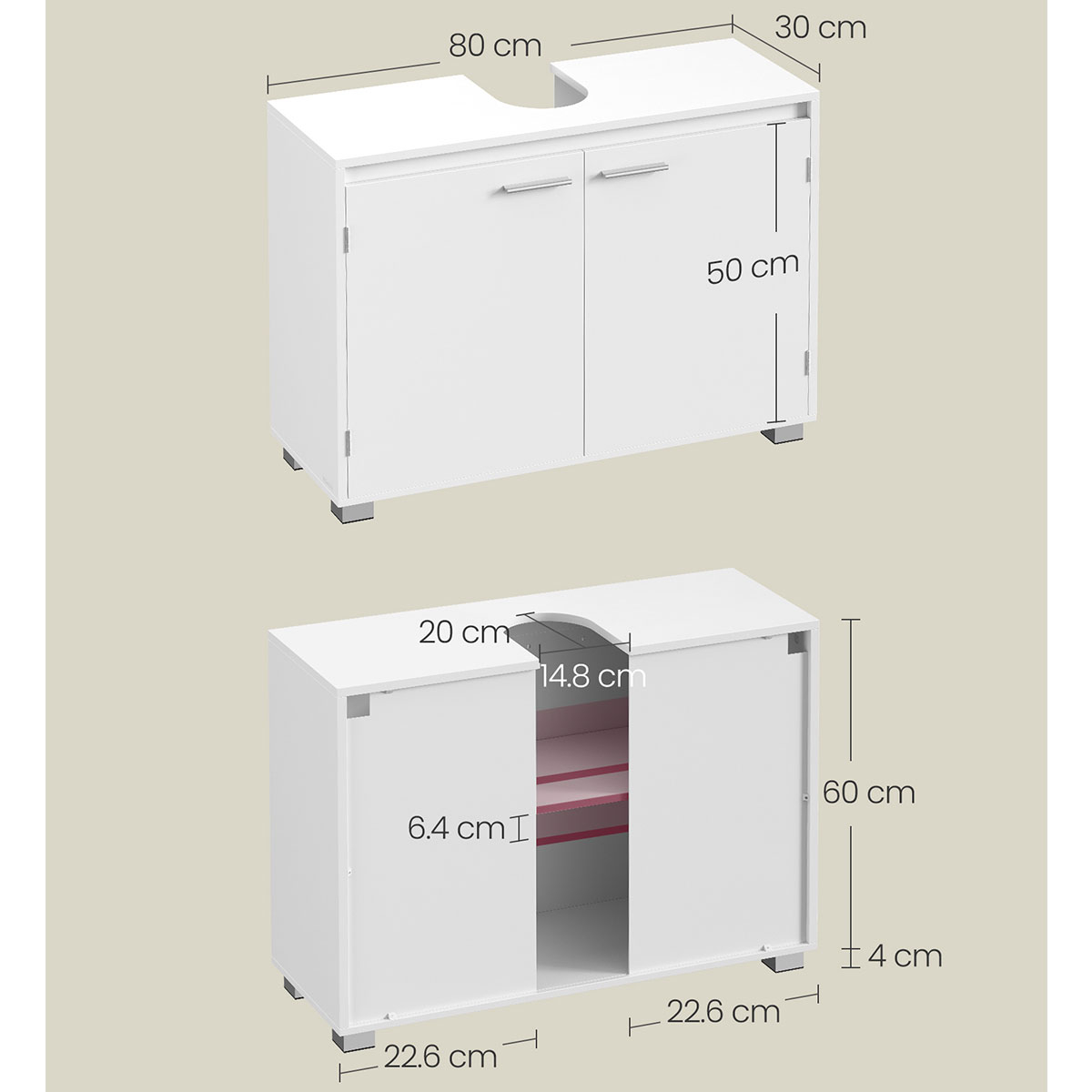 Ντουλάπι Νιπτήρα Μπάνιου (80X30X60) Vasagle Bbk515W01 Home Μπάνιο Έπιπλα Ντουλάπια & Spitishop
